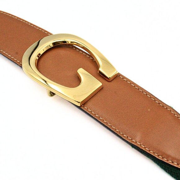 Iconic Authentic Gucci Green Red Classic Fabric Leather Vintage G Buckle Belt main image 10